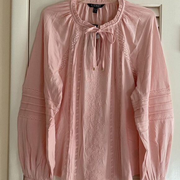 Ralph Lauren Tops - NWT Polo RALPH LAUREN PEACH PINK LACED EMBROIDERED LONG SLEEVE WOMAN Top XL